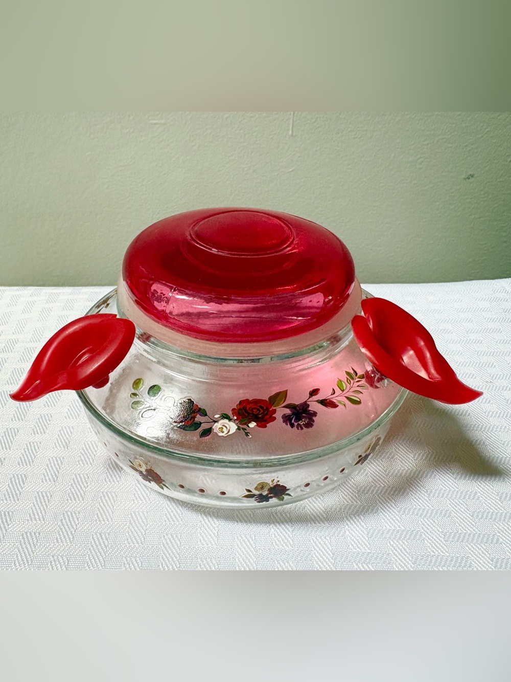 Glass Hummingbird Feeder with Floral Design
